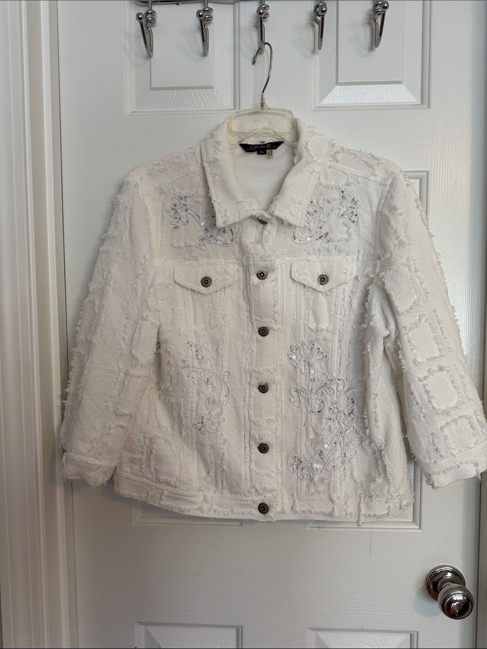 CHARLIE B White Embroidered Sequin Jean Jacket